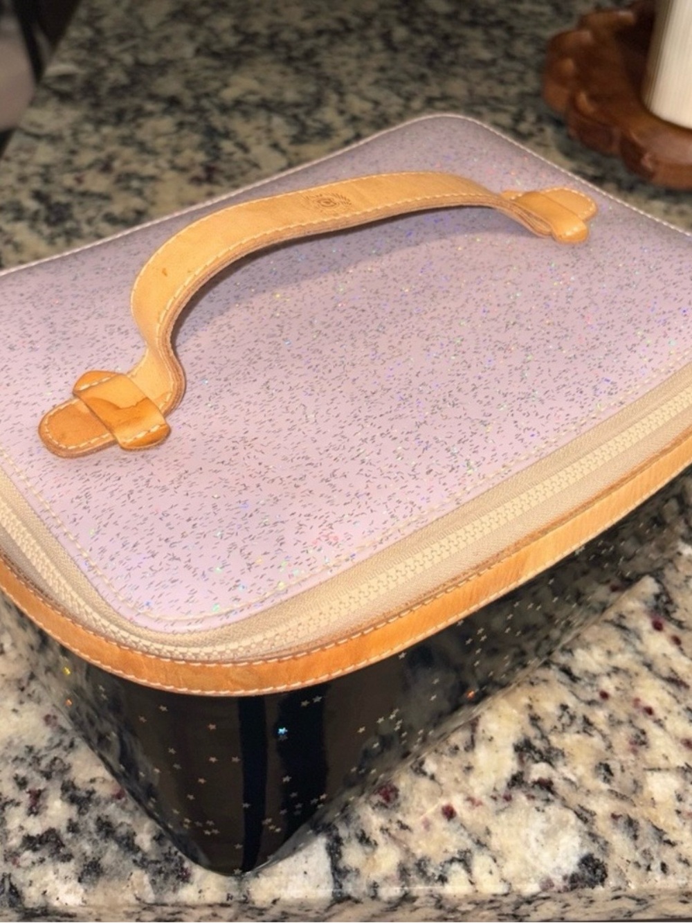 Consuela Glitter Two-Tone Cosmetic Case in Lilac and Black - Picture 3 of 10